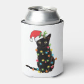 クリスマスにライトアップされた黒いサンタ猫 缶クーラー (缶正面)