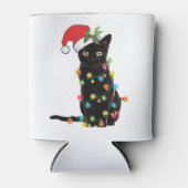 クリスマスにライトアップされた黒いサンタ猫 缶クーラー (正面)
