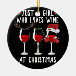 クリスマスにワイングラスが大好きな少女 セラミックオーナメント