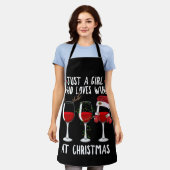 . .クリスマスにワイングラスが好きな女の子 エプロン (着用した状態)
