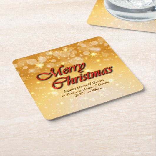 クリスマスに一致する名前の編集文字の追加 スクエアペーパーコースター (アングル)