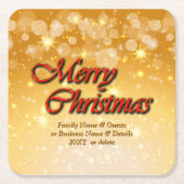 クリスマスに一致する名前の編集文字の追加 スクエアペーパーコースター (正面)