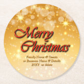 クリスマスに一致する名前の編集文字の追加 ラウンドペーパーコースター (正面)