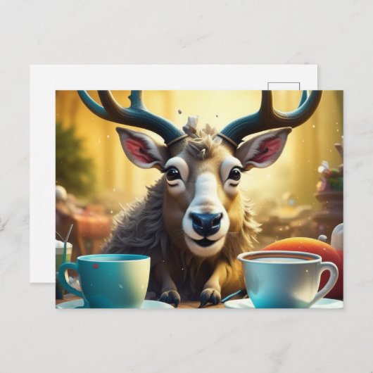 クリスマスに乗る準備ができているコーヒーのトナカイ ポストカード (正面/裏面)