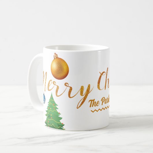 クリスマスに写真と名前を入エレガントれる コーヒーマグカップ (正面左)