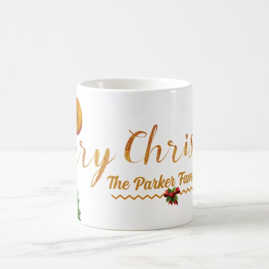 クリスマスに写真と名前を入エレガントれる コーヒーマグカップ (中央)