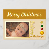 クリスマスに写真を追加 バブル スター ゴールド 本物 箔シーズンカード (正面)