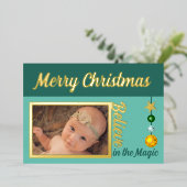 クリスマスに写真を追加 バブル スター 緑 本物 箔シーズンカード (立ち正面)