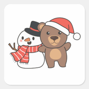 クリスマスに冬に雪だるまを持つ スクエアシール