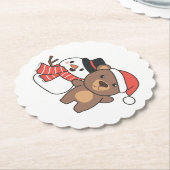 クリスマスに冬に雪だるまを持つ ペーパーコースター (アングル)