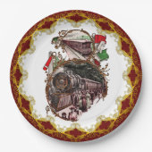 クリスマスに列車で帰るヴィンテージの我が家 ペーパープレート (正面)