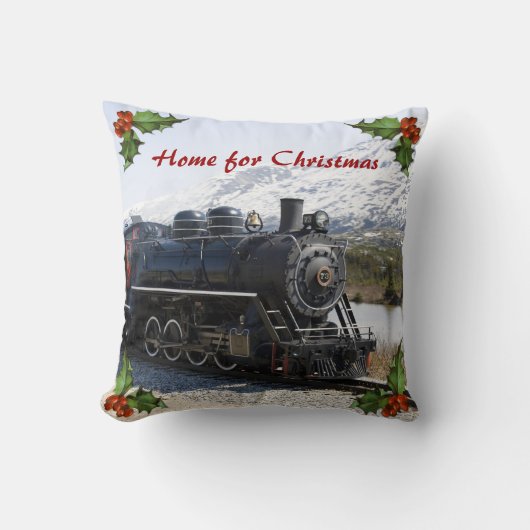 クリスマスに列車で帰宅するピロー クッション (正面)