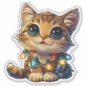 クリスマスに包まれたいたずら好きなアビシニアン猫 シール (正面)