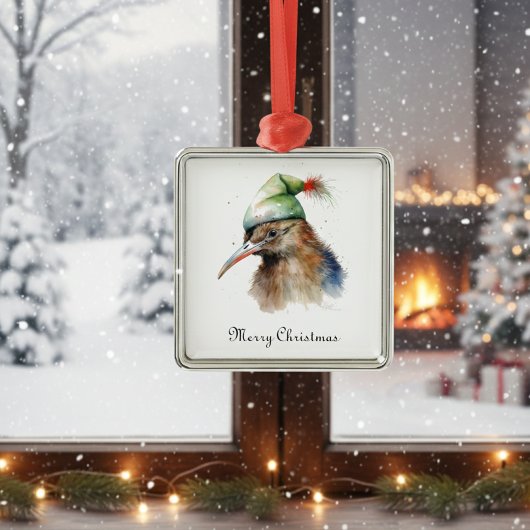 クリスマスに可愛いキウイの小妖精や小人帽子カスタム、 メタルオーナメント