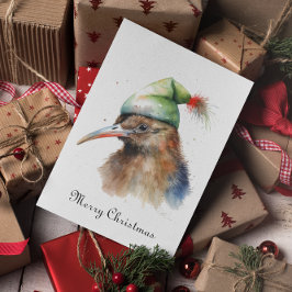 クリスマスに可愛いキウイの小妖精や小人帽子カスタム、 箔シーズンカード