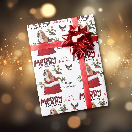 クリスマスに可愛いビーグルドッグ抱き枕 ラッピングペーパー