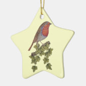 クリスマスに可愛いロビンの野生動物を抱えて セラミックオーナメント (左)