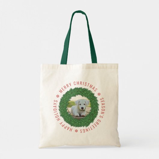 クリスマスに可愛い犬のリースカスタムペット写真 トートバッグ (裏面)