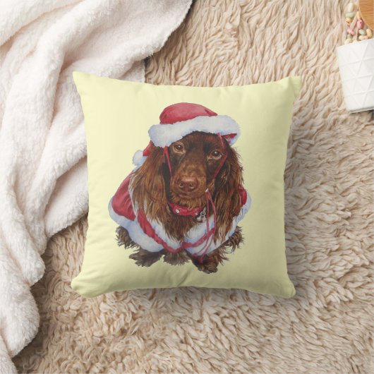 クリスマスに可愛い茶色のスパニエル犬犬 クッション (ブランケット)