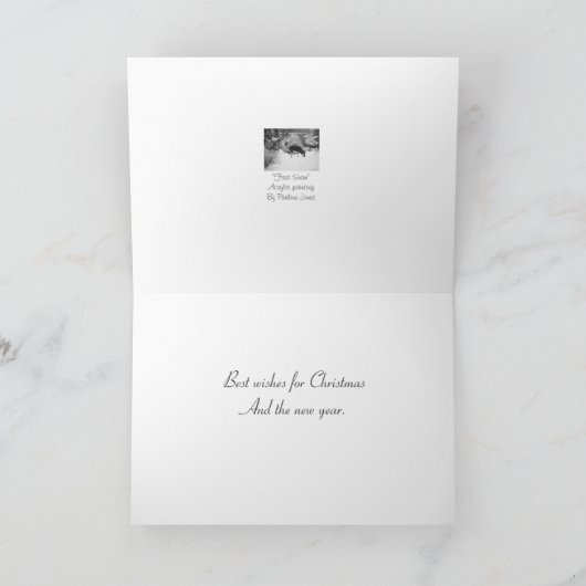 クリスマスに可愛い黒犬と冬の雪のシーン シーズンカード (内部)