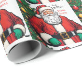 クリスマスに名前を付け加えるかわいいサンタクロース ラッピングペーパー (ロールコーナー)
