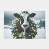 クリスマスに姿を現すホルスタインリース ドアマット (正面)