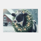 クリスマスに姿を現すホルスタインリース ドアマット (正面)