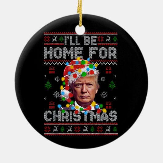 クリスマスに家に帰る | サンタおもしろいトランプ セラミックオーナメント (裏面)