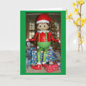 クリスマスに小妖精や小人メリーを持って カード (黄色い花)