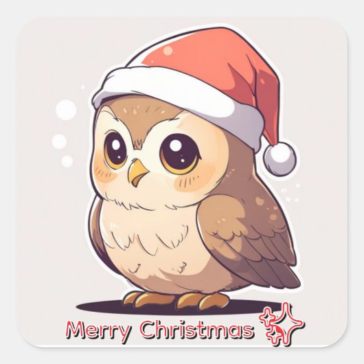 クリスマスに帰ってくるフクロウ" 面白いサンタ帽子のステッカー スクエアシール (正面)