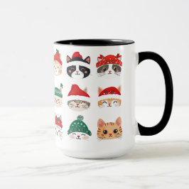 クリスマスに帽子をかぶったかわいい猫たち マグカップ