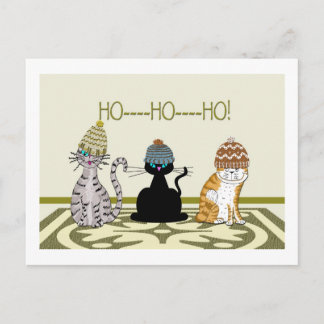 クリスマスに帽子をかぶった3匹の猫 シーズンポストカード