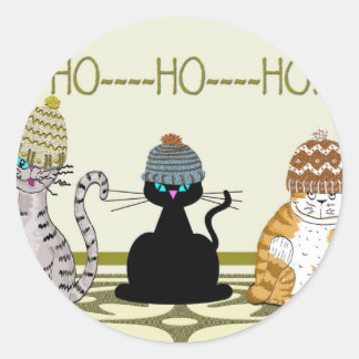 クリスマスに帽子をかぶった3匹の猫 ラウンドシール