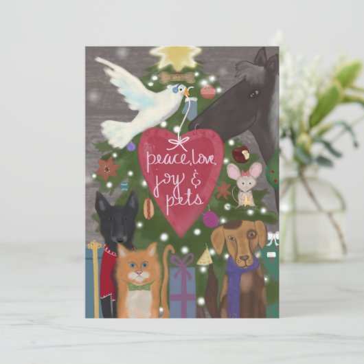 クリスマスに平和、愛、喜び、ペット シーズンカード (スタンド正面)
