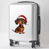 クリスマスに広がるサンタ帽子のかわいい犬 シール (スーツケース)