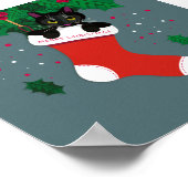 クリスマスに座った幾何学的な黒猫ストッキング ポスター (角)