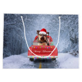 クリスマスに座っているヨークシャー・テリア・ドッグ雪 ラージペーパーバッグ (裏面)