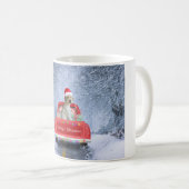 クリスマスに座って雪の中のゴルデンドル犬 コーヒーマグカップ (正面右)