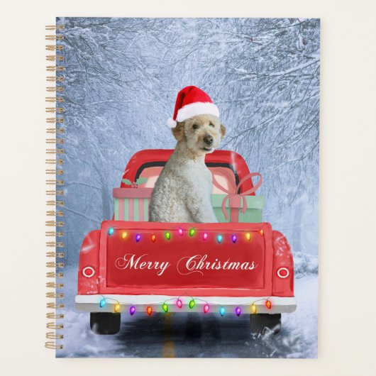 クリスマスに座って雪の中のゴルデンドル犬 プランナー手帳 (正面)