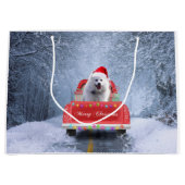 クリスマスに座る雪の中のアメリカのエスキモー犬 ラージペーパーバッグ (正面)