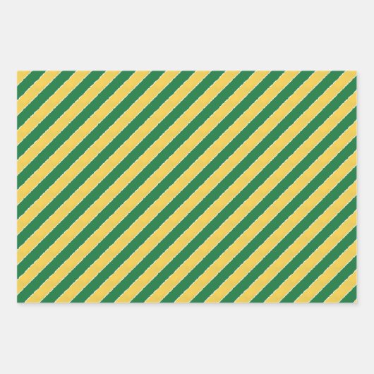 クリスマスに引き裂かれた黄色ストライプの緑フェイクの赤いクリスマス ラッピングペーパーシート (正面3)