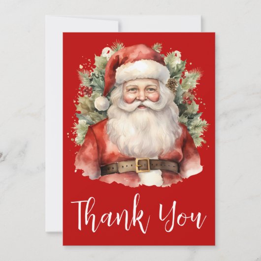 クリスマスに微笑むヴィンテージクリスマスサンタクロース サンキューカード (正面)