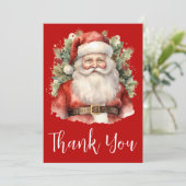 クリスマスに微笑むヴィンテージクリスマスサンタクロース サンキューカード (スタンド正面)