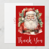 クリスマスに微笑むヴィンテージクリスマスサンタクロース サンキューカード (正面/裏面)