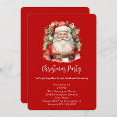 クリスマスに微笑むヴィンテージクリスマスサンタクロース 招待状 (正面/裏面)