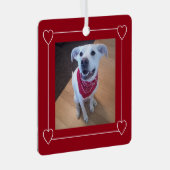 クリスマスに微笑む犬のかわいい赤と白写真 メタルオーナメント (正面右)