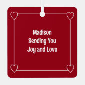 クリスマスに微笑む犬のかわいい赤と白写真 メタルオーナメント (裏面)