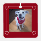クリスマスに微笑む犬のかわいい赤と白写真 メタルオーナメント (正面)
