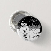 クリスマスに微笑む黒と白の可愛い雪だるま 缶バッジ (正面&裏面)