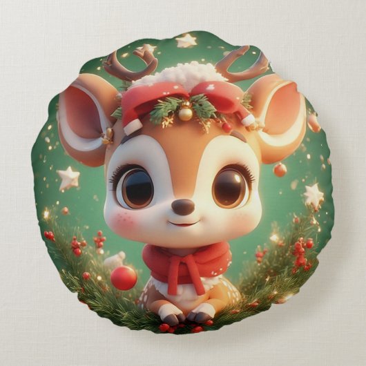 クリスマスに愛らしい鹿のフェスティバル ラウンドクッション (裏面)